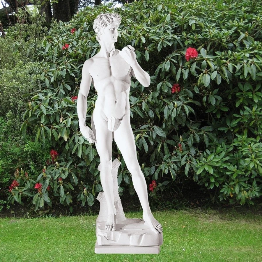 "Michelangelo's David Statue 120cm Outdoor Garden Sculpture in Marble Resin by STATUES & SCULPTURES"