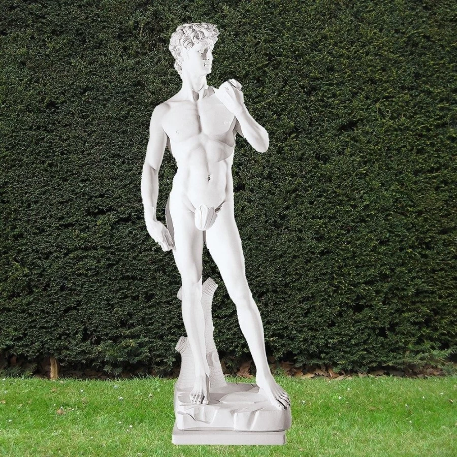 "Michelangelo's David Statue 120cm Outdoor Garden Sculpture in Marble Resin by STATUES & SCULPTURES"
