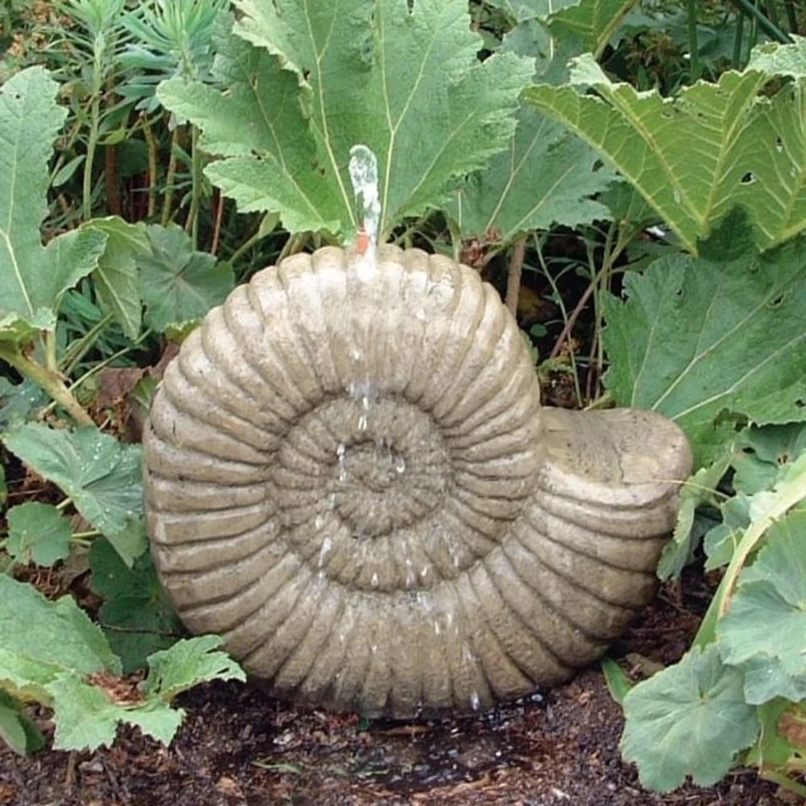 "Grand Ammonite Fossil Stone Outdoor Water Feature – Natural Garden Sculpture by STATUES & SCULPTURES"