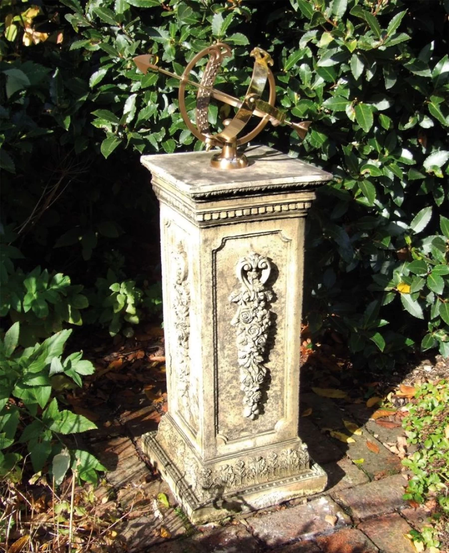 "STATUES & SCULPTURES Floral Armillary Sundial - Handcrafted Stone Garden Decor for Outdoor Spaces"