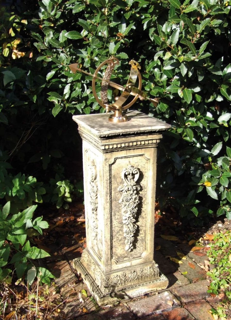 "STATUES & SCULPTURES Floral Armillary Sundial - Handcrafted Stone Garden Decor for Outdoor Spaces"