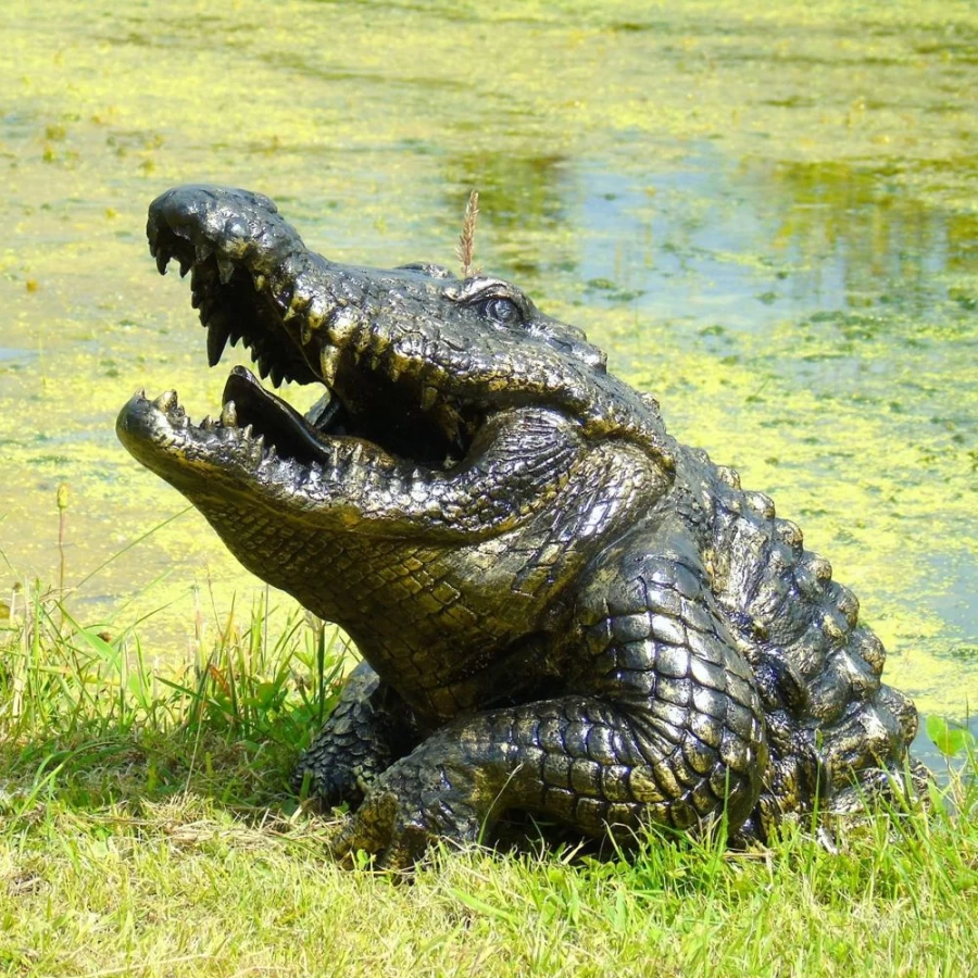 Bronze Crocodile Garden Statue - Half-Size Outdoor Reptile Sculpture for Lawn Decor