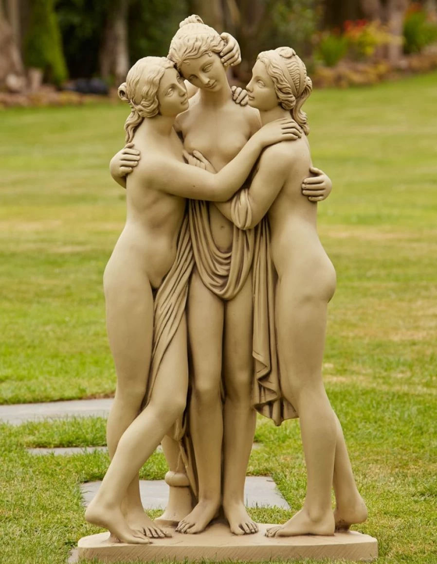 "Three Graces Garden Statue - Classic Stone Bath Sculpture by STATUES & SCULPTURES"