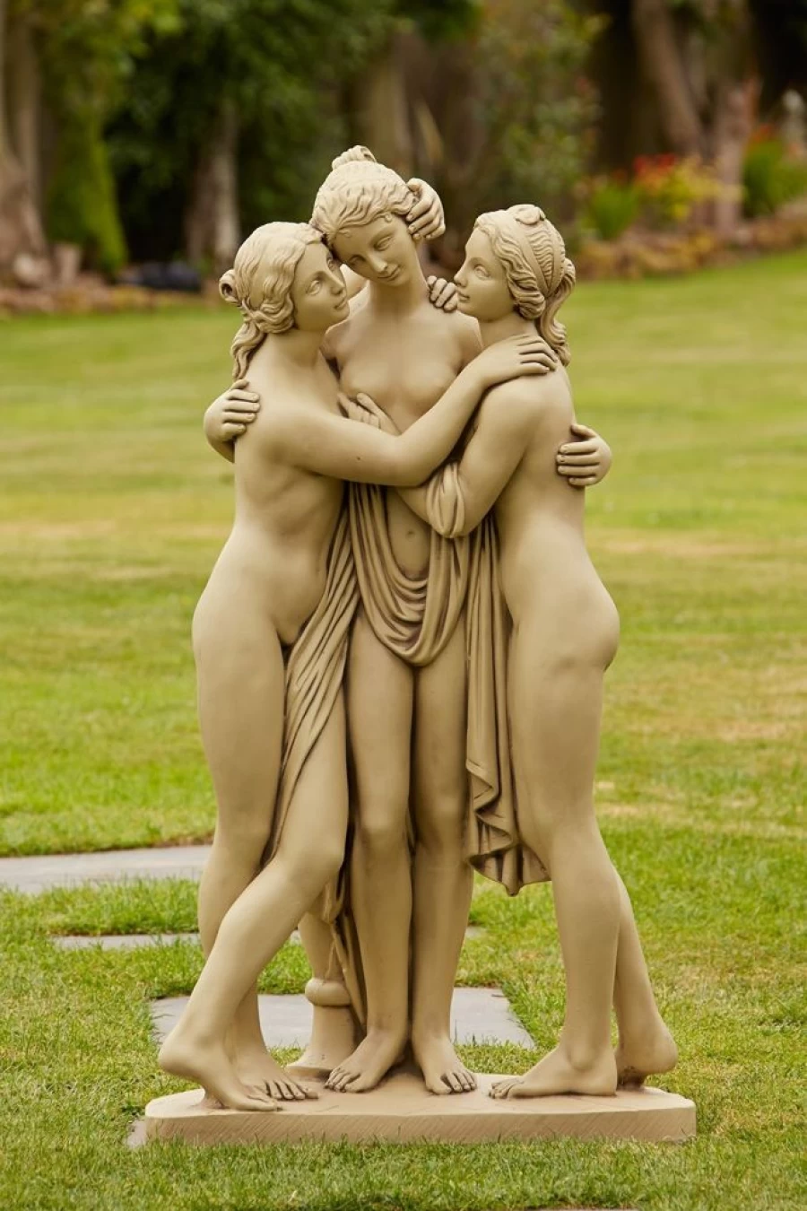 "Three Graces Garden Statue - Classic Stone Bath Sculpture by STATUES & SCULPTURES"
