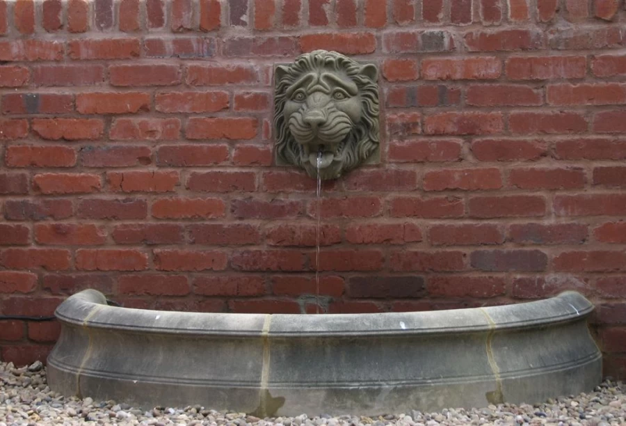 "STATUES & SCULPTURES Half Circle Stone Pool Surround – Large Outdoor Water Feature"