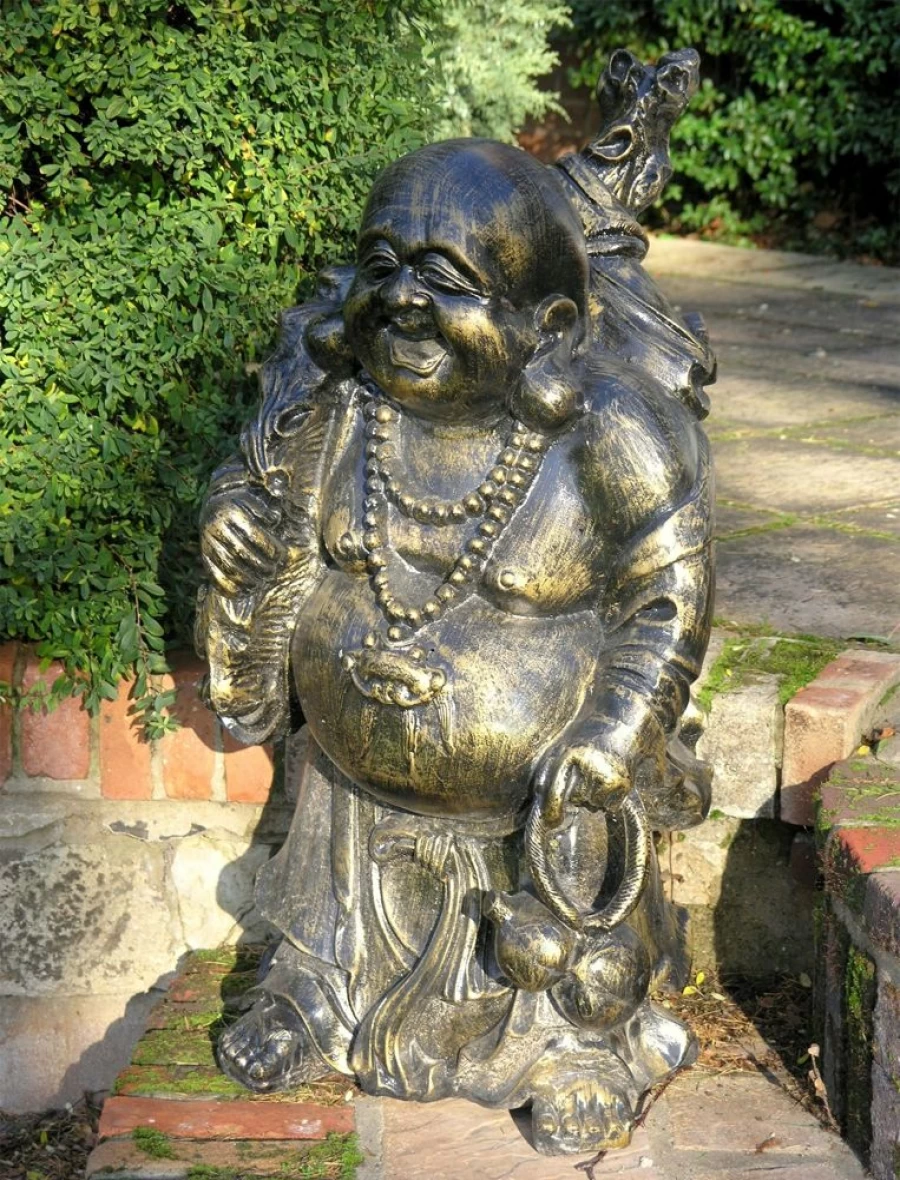 "Laughing Buddha Bronze Garden Statue – Outdoor Meditation Sculpture by STATUES & SCULPTURES"