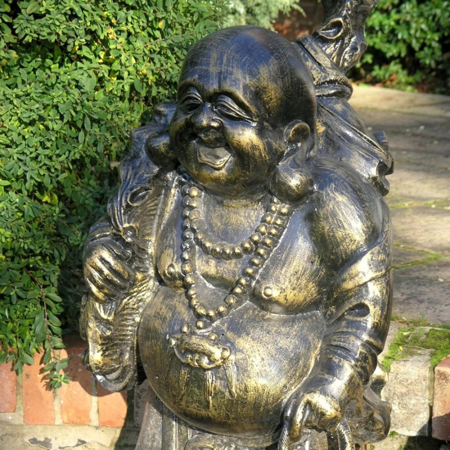 "Laughing Buddha Bronze Garden Statue – Outdoor Meditation Sculpture by STATUES & SCULPTURES"