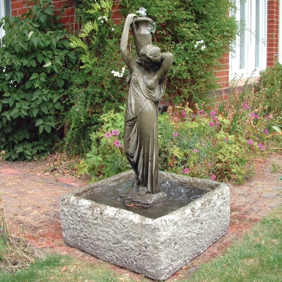 "STATUES & SCULPTURES Nicole Fountain - Natural Stone Garden Water Feature for Outdoor Decor"