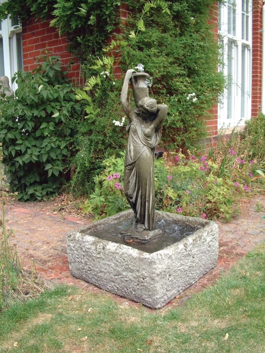 "STATUES & SCULPTURES Nicole Fountain - Natural Stone Garden Water Feature for Outdoor Decor"