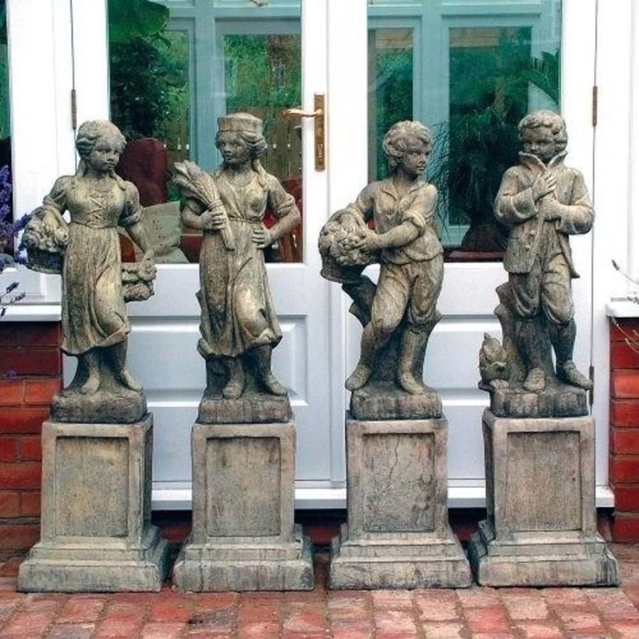 "Four Seasons Kids Garden Statues on Pedestals – STATUES & SCULPTURES Collection"