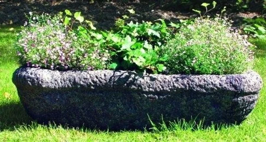"STATUES & SCULPTURES Woodland Stone Planter - Garden Trough for Plants Outdoor Decor"