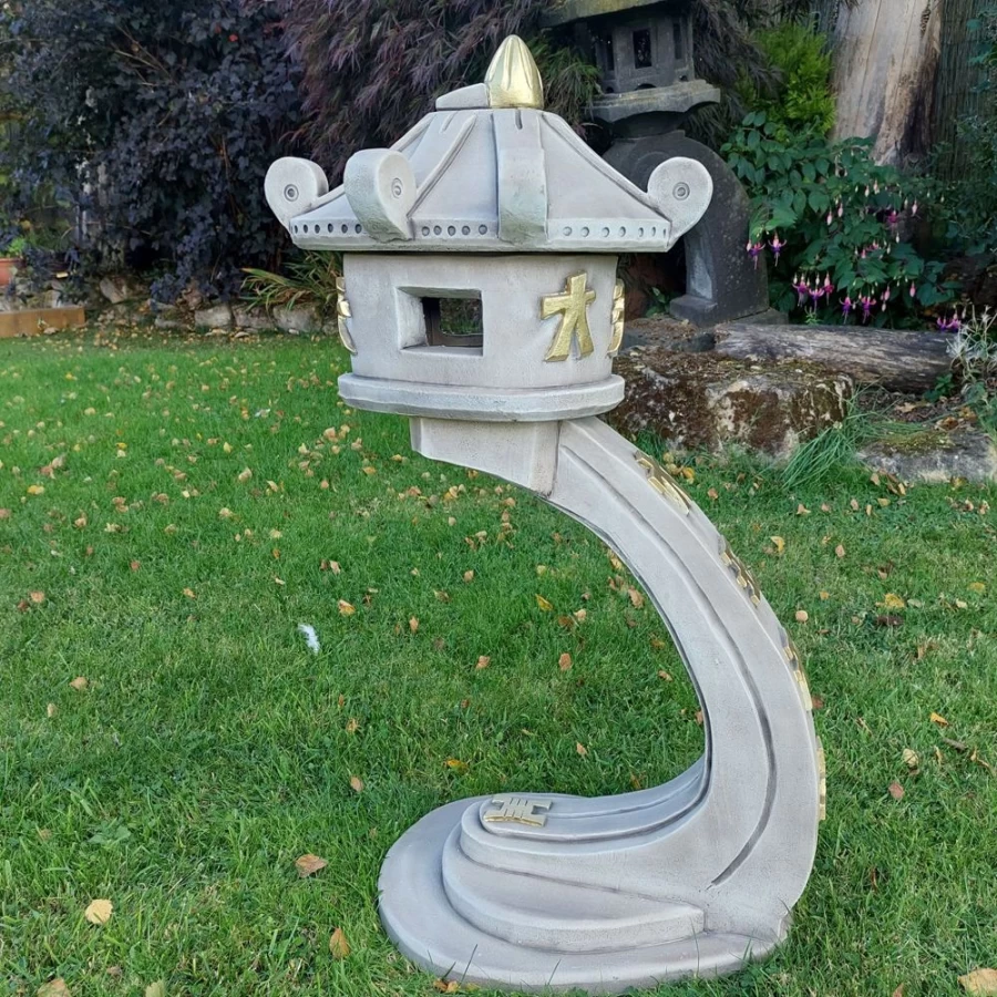 Japanese Stone Pagoda Lantern - Classic Curved Garden Sculpture by STATUES & SCULPTURES