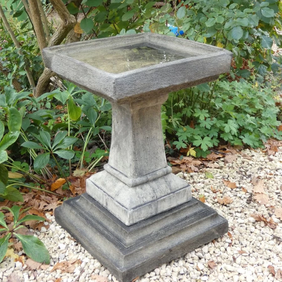 Modern Stone Bird Bath for Garden - Keymer Outdoor Statue by STATUES & SCULPTURES
