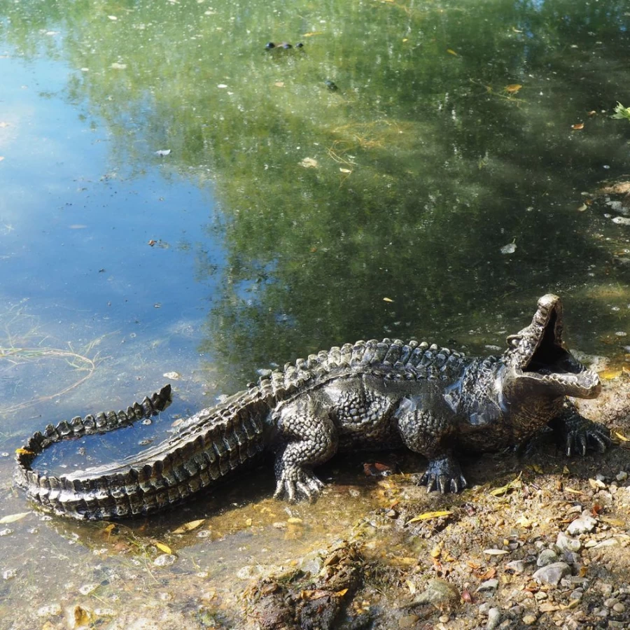 "STATUES & SCULPTURES Baby Crocodile Bronze Garden Statue Outdoor Decor"