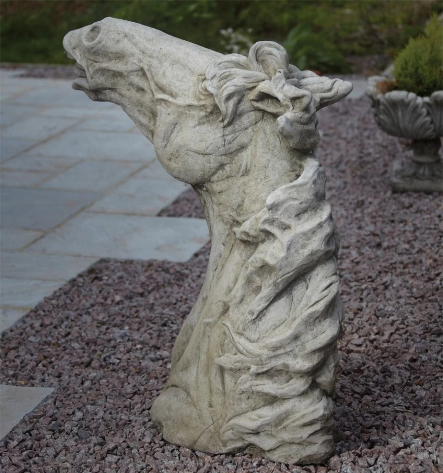 Epona Celtic Horse Head Statue - Handcrafted Stone Garden Sculpture for Outdoor Decor