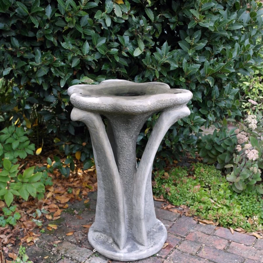 "STATUES & SCULPTURES Flower-Design Stone Bird Bath for Garden Decor"