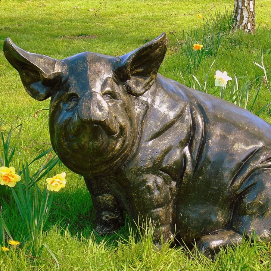 "STATUES & SCULPTURES Big Pig Bronze Garden Statue – Outdoor Metal Art Decor"