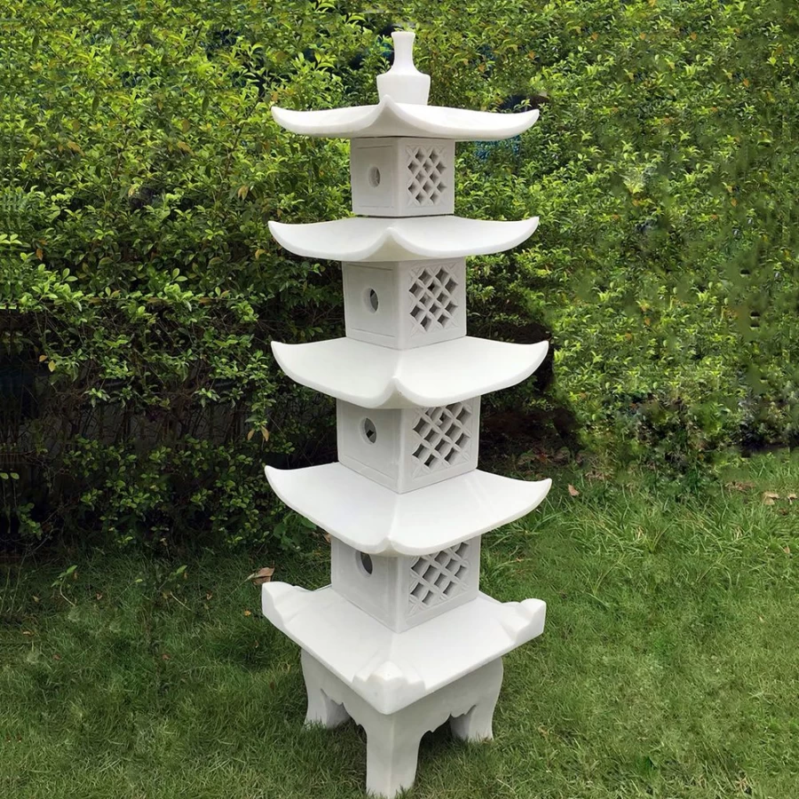 "Five Tier Japanese Pagoda Lantern - Handcrafted Marble Garden Statue by STATUES & SCULPTURES"