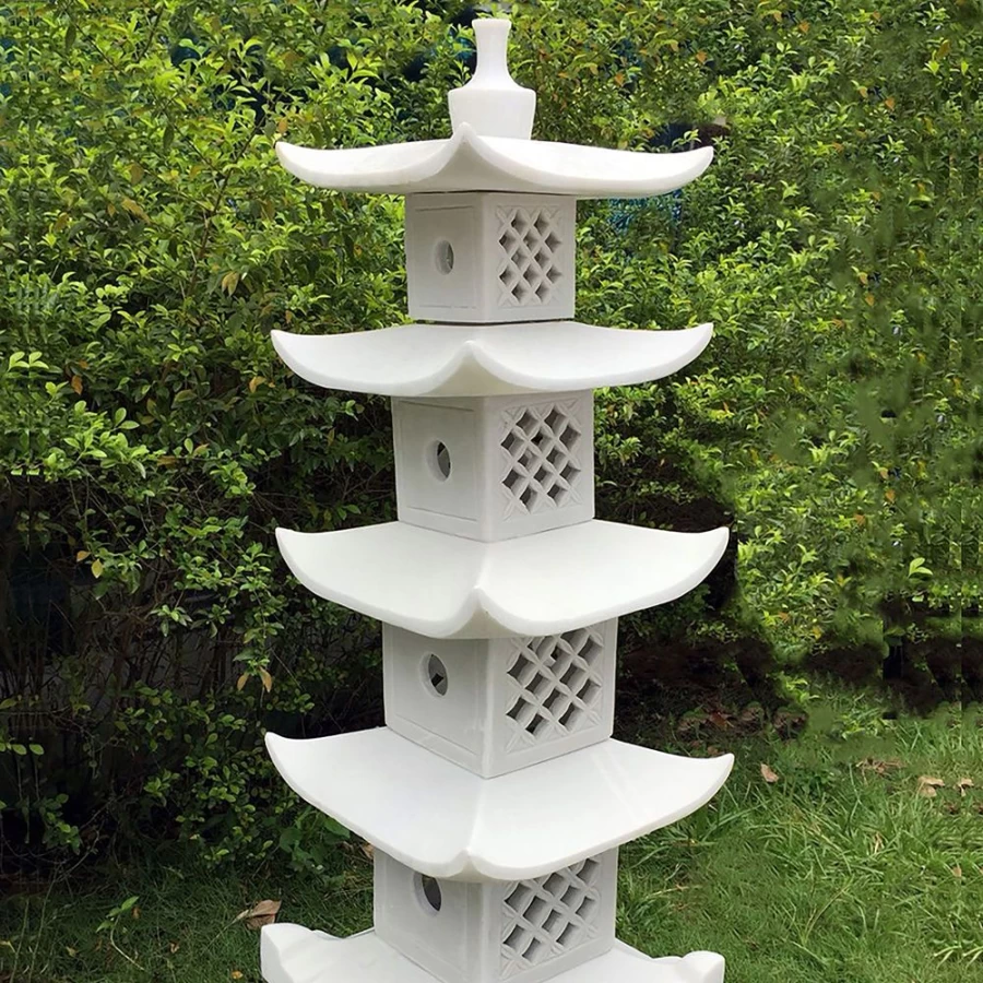 "Five Tier Japanese Pagoda Lantern - Handcrafted Marble Garden Statue by STATUES & SCULPTURES"