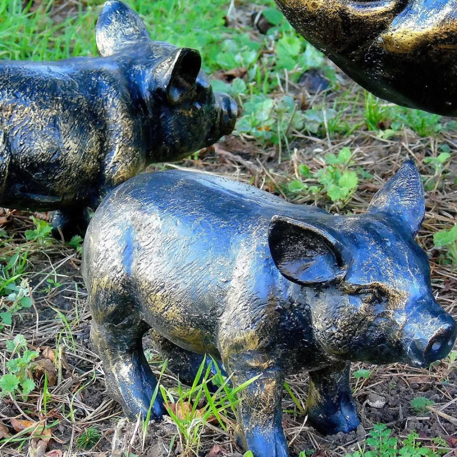 "STATUES & SCULPTURES Bronze Wild Piglets Garden Statues - Set of 2 Metal Outdoor Decor"