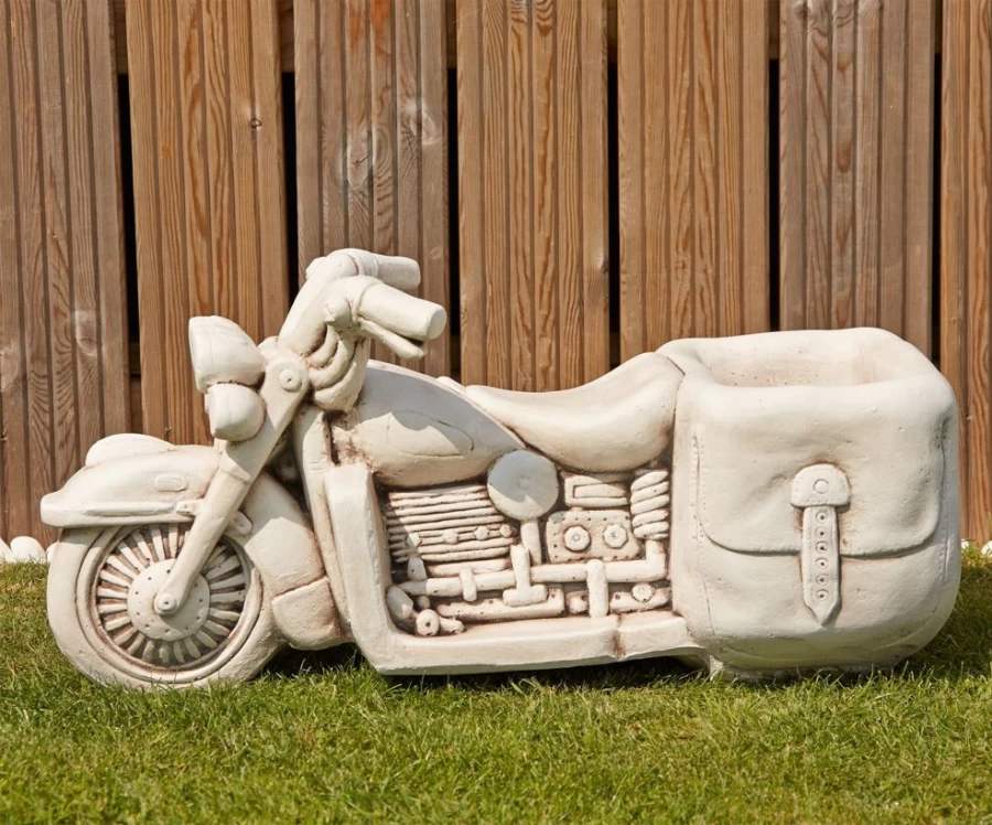 Harley Davidson Motorcycle Stone Planter Garden Sculpture Outdoor Decor Statue