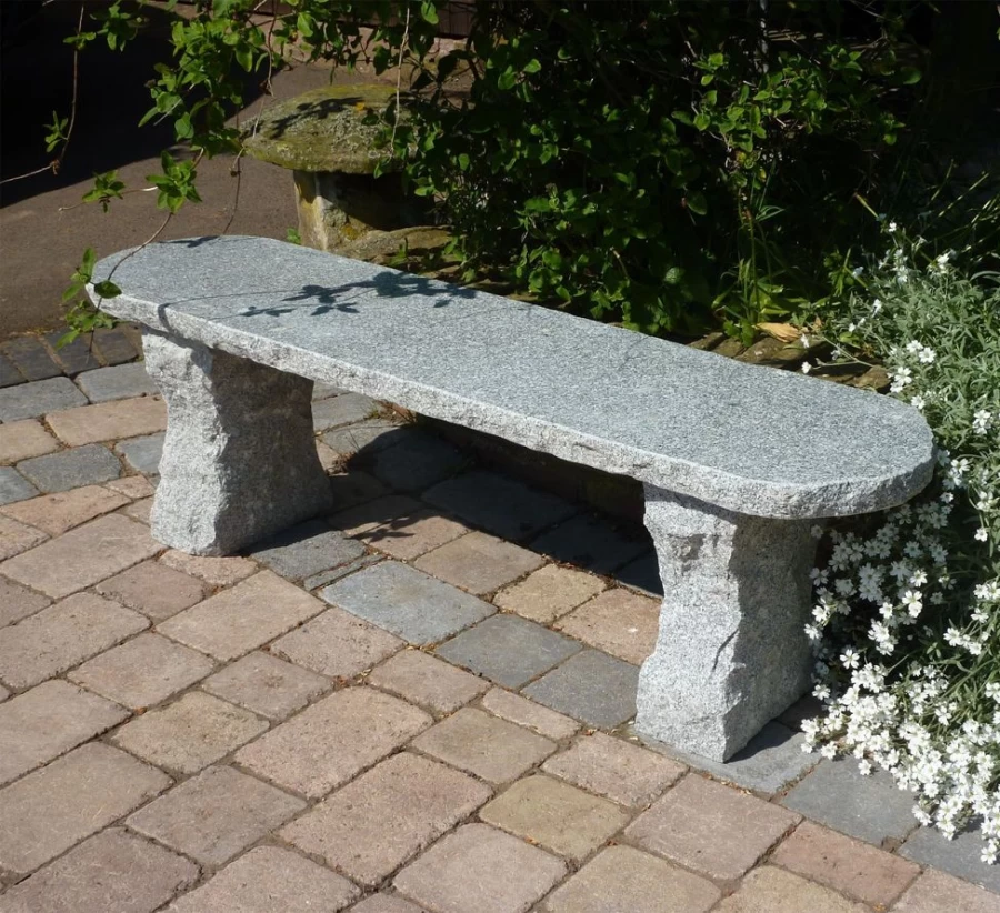 "STATUES & SCULPTURES Elegance II Granite Grey Stone Outdoor Garden Bench – Durable Natural Stone Patio Seating"