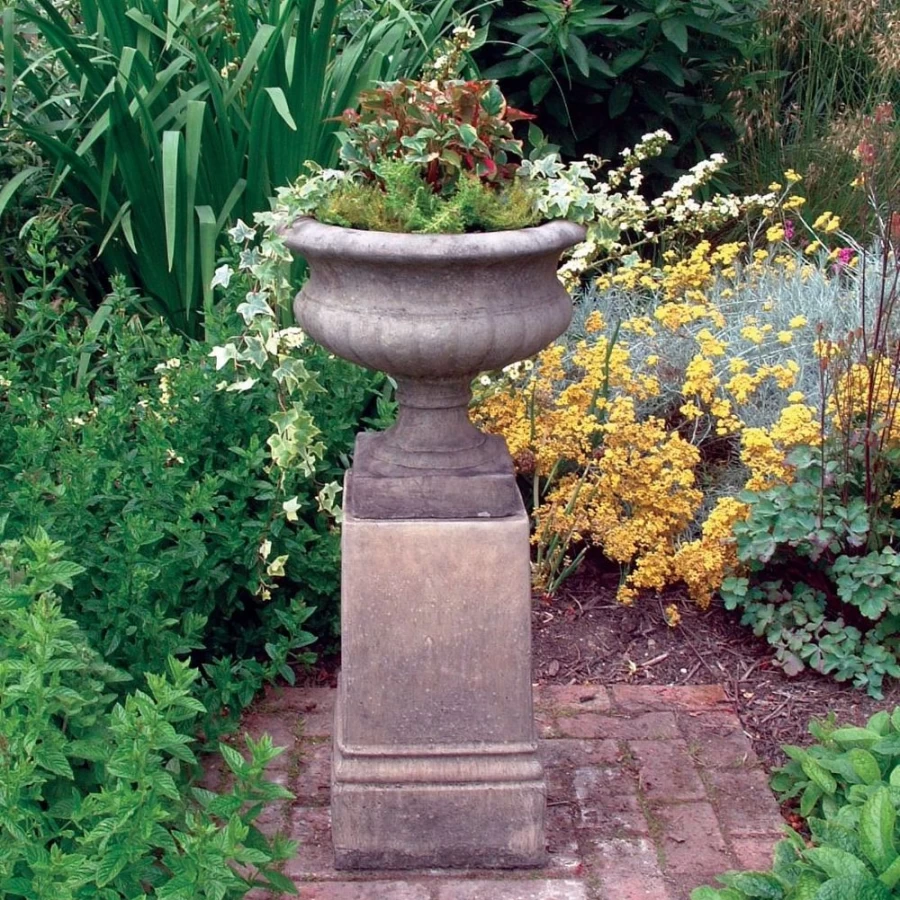"STATUES & SCULPTURES Victorian Style Stone Urn Planter on Pedestal for Garden Decor"