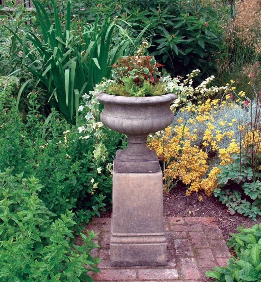 "STATUES & SCULPTURES Victorian Style Stone Urn Planter on Pedestal for Garden Decor"