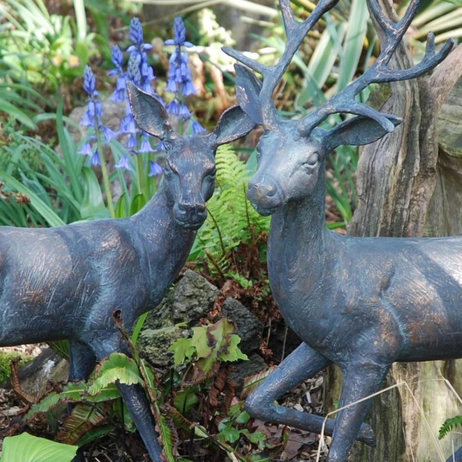 "STATUES & SCULPTURES Stag & Doe Bronze Garden Statue – Outdoor Wildlife Decor"