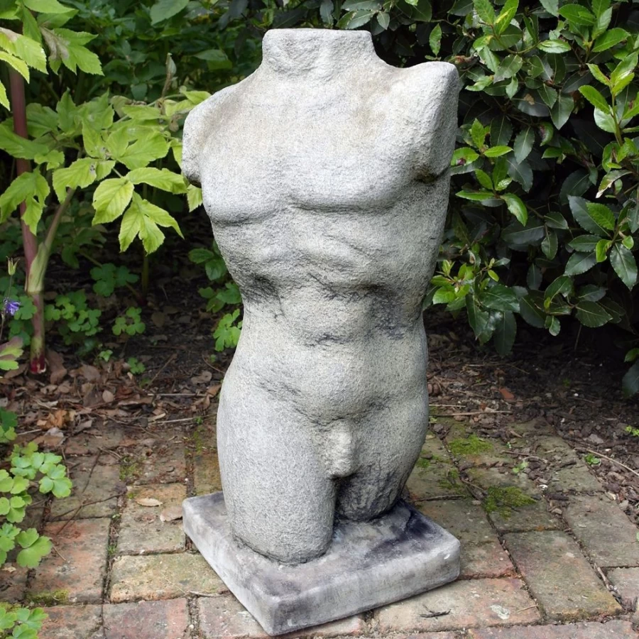 Modern Male Torso Stone Sculpture - Elegant Garden Statue by STATUES & SCULPTURES