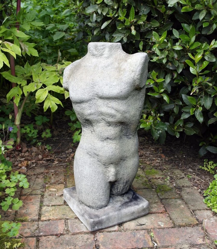 Modern Male Torso Stone Sculpture - Elegant Garden Statue by STATUES & SCULPTURES