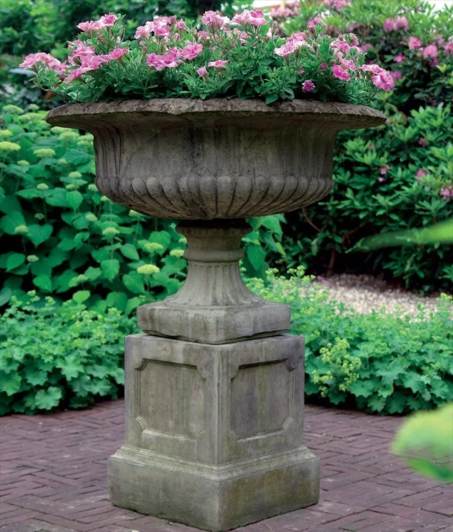 "STATUES & SCULPTURES Victorian Pedestal Garden Planter - Grand Stone Outdoor Decor"