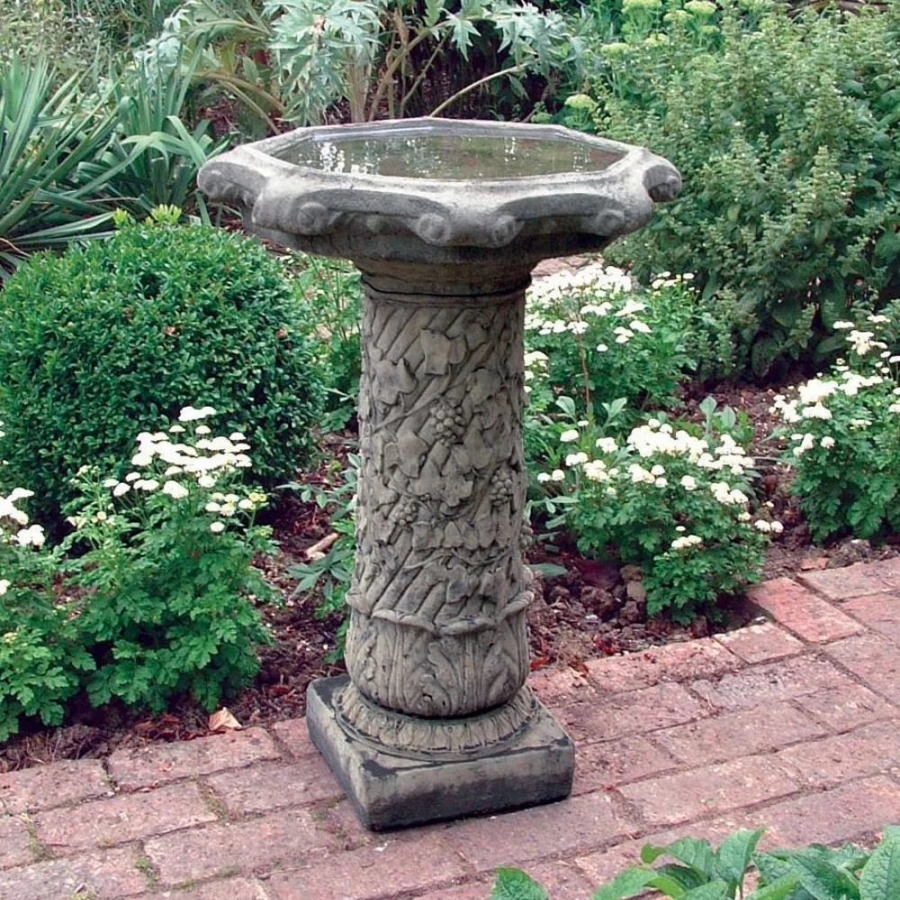STATUES & SCULPTURES Vine-Inspired Stone Bird Bath for Garden Decor