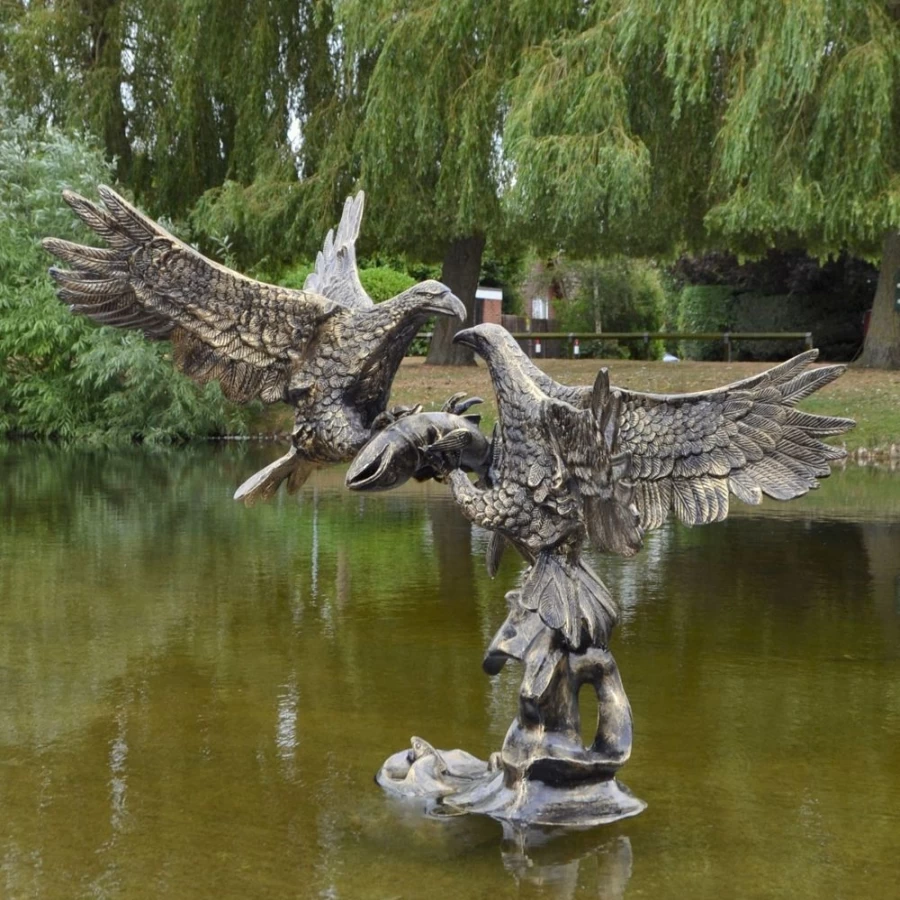 "Eagle Battle Bronze Garden Statue - Outdoor Metal Sculpture by STATUES & SCULPTURES"