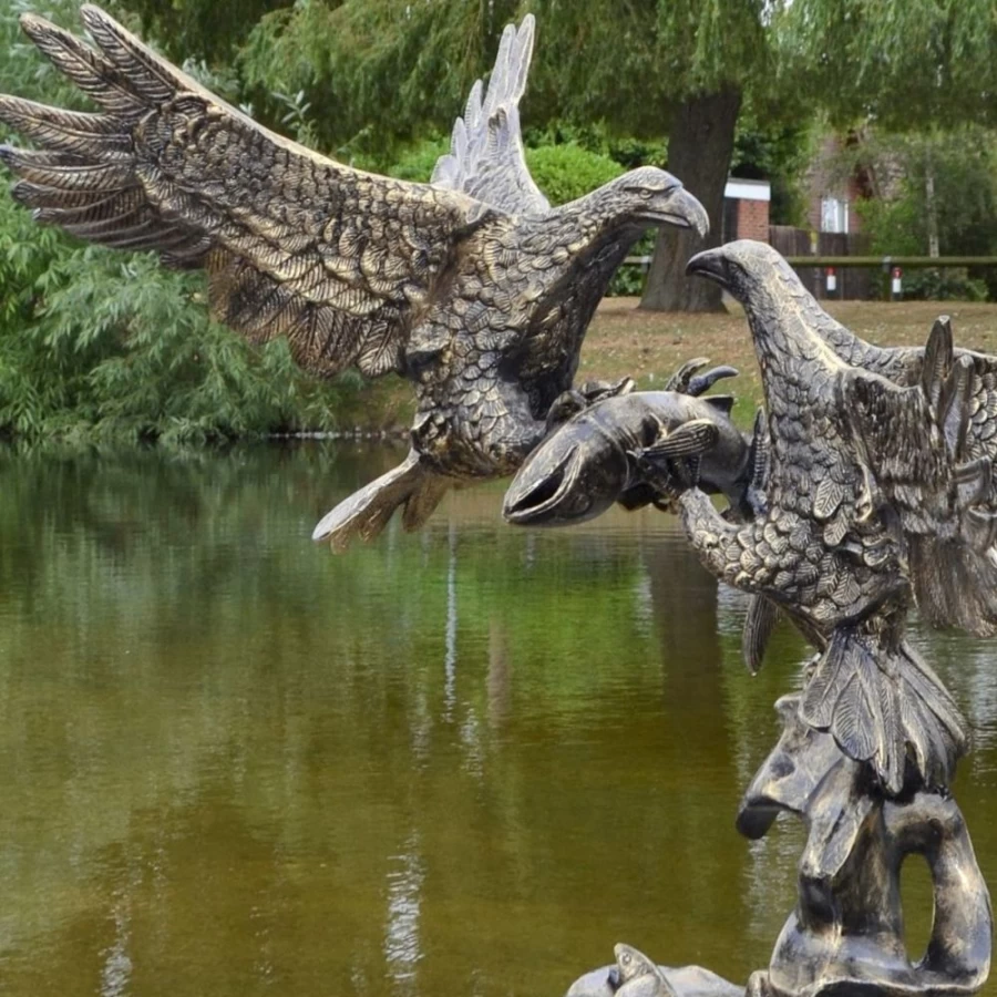 "Eagle Battle Bronze Garden Statue - Outdoor Metal Sculpture by STATUES & SCULPTURES"