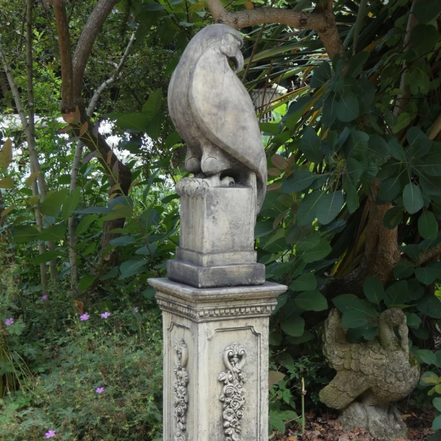 "Modern Eagle Sculpture on Floral Pedestal - Stone Garden Statue by STATUES & SCULPTURES"