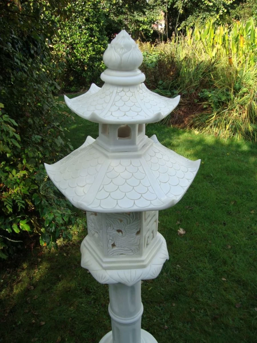 "STATUES & SCULPTURES Chinese Marble Resin Lantern - 140Cm Outdoor Garden Decor Pagoda Statue"