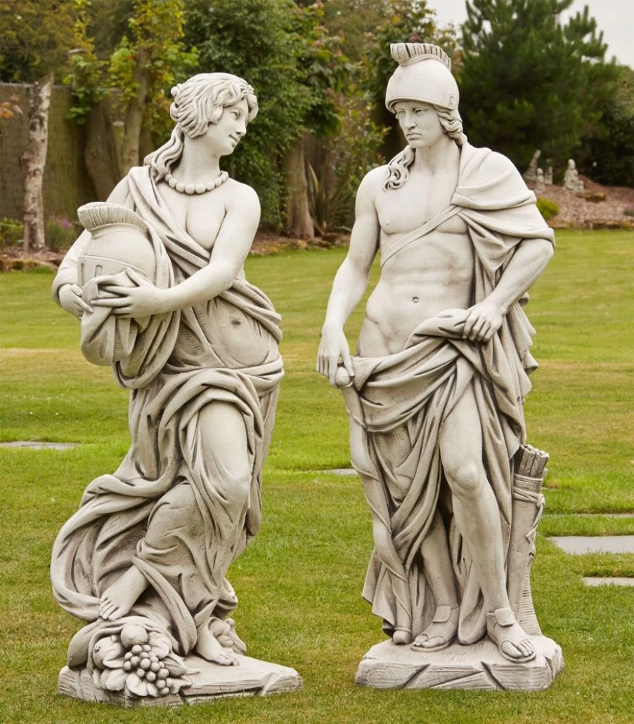 "Roman Gladiator & Goddess Stone Statue - Handcrafted Garden Sculpture by STATUES & SCULPTURES"