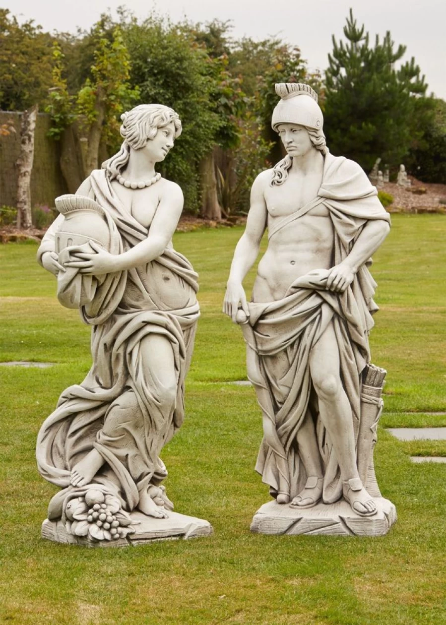 "Roman Gladiator & Goddess Stone Statue - Handcrafted Garden Sculpture by STATUES & SCULPTURES"