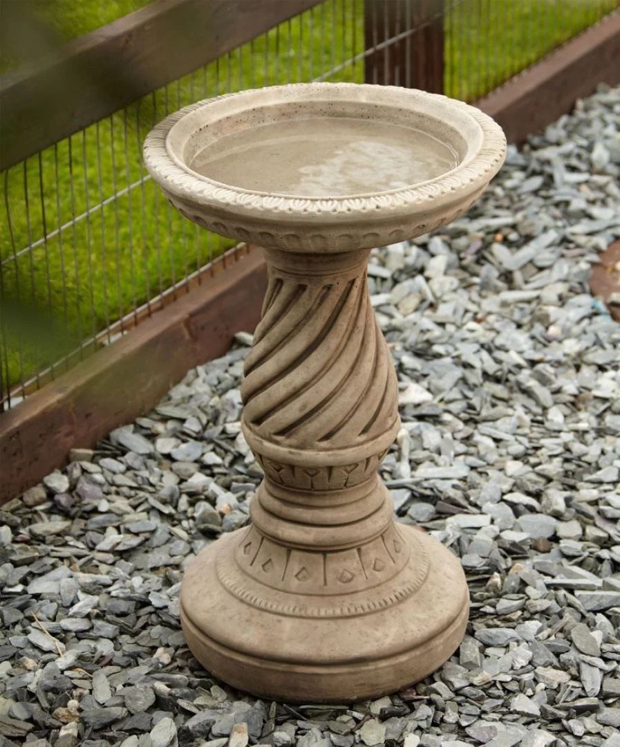"STATUES & SCULPTURES Spiral Stone Bird Bath for Garden – Elegant Outdoor Decor"
