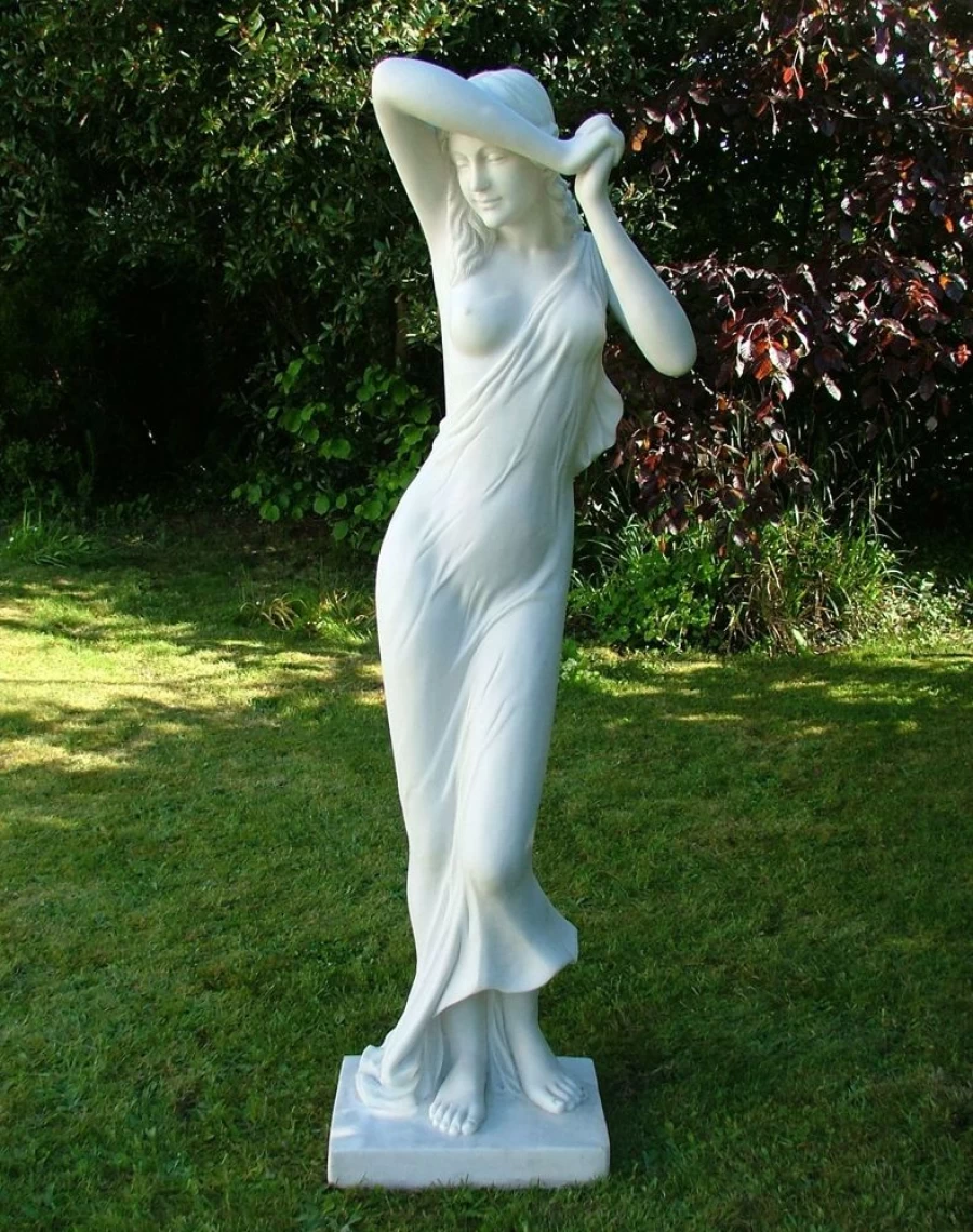"STATUES & SCULPTURES 85cm Shy Maiden Garden Statue - Handcrafted Marble Resin Outdoor Decor"