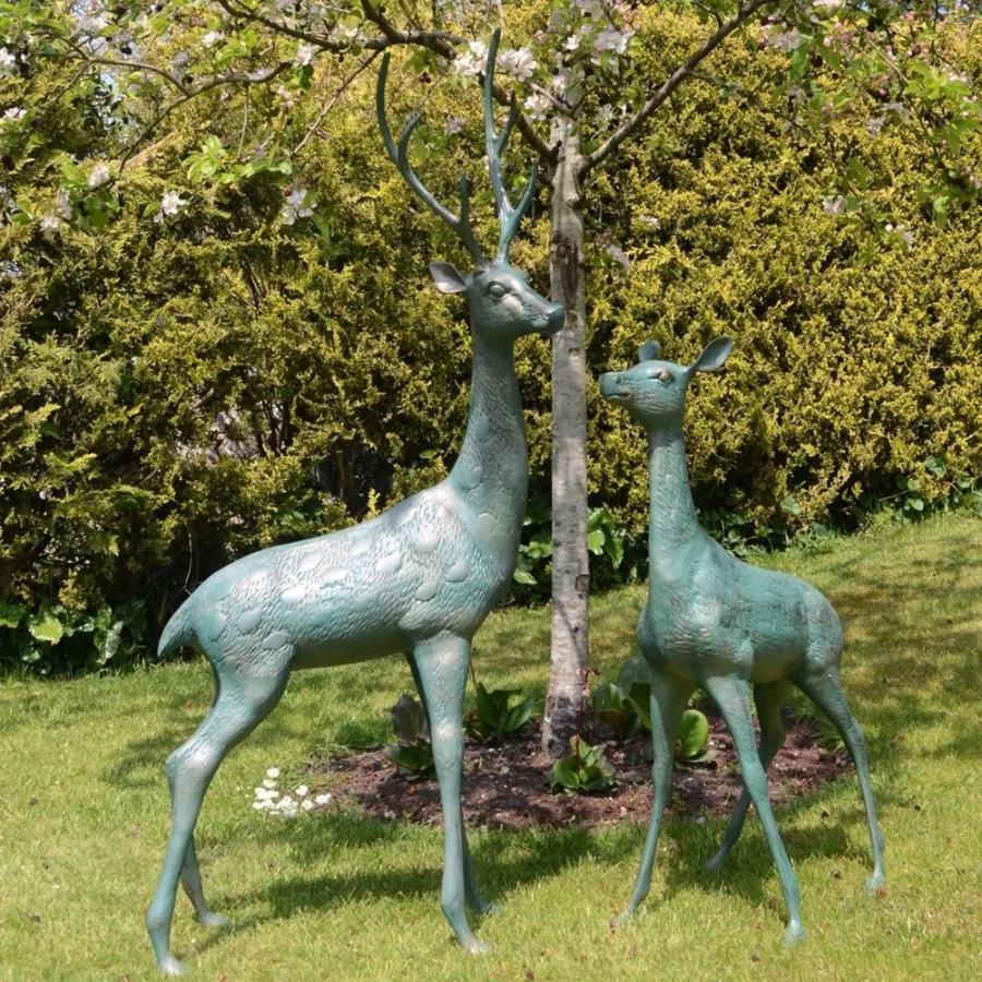 "Grand Stag & Doe Bronze Garden Statue – Aged Metal Wildlife Sculpture by STATUES & SCULPTURES"