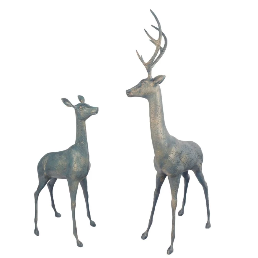 "Grand Stag & Doe Bronze Garden Statue – Aged Metal Wildlife Sculpture by STATUES & SCULPTURES"