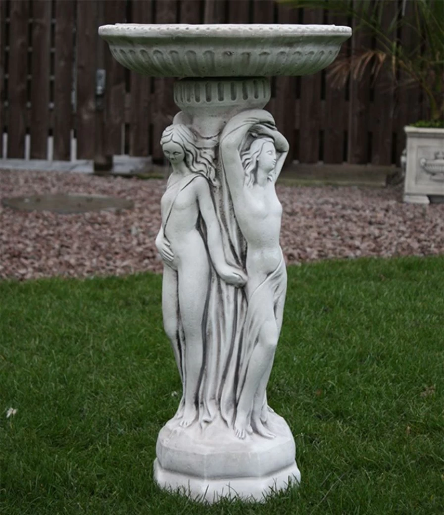 "STATUES & SCULPTURES Three Graces Stone Garden Bird Bath – Classic Outdoor Decor"