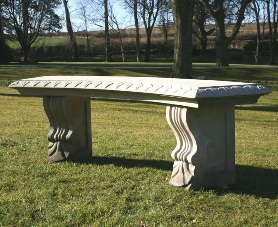 STATUES & SCULPTURES Large Single Curved Plain Stone Bench - Outdoor Garden Seating