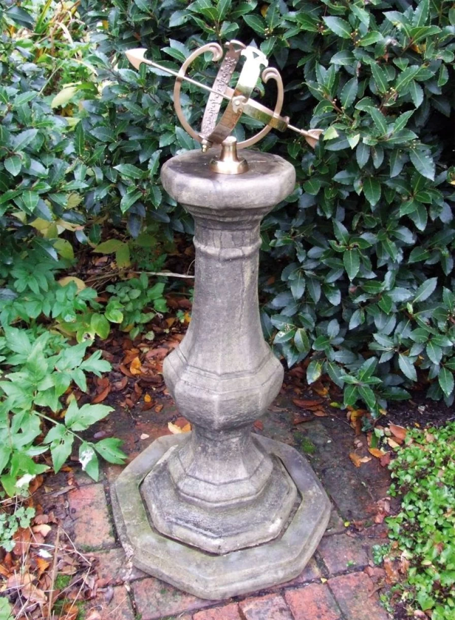 "STATUES & SCULPTURES 114Cm Stone Pedestal Armillary Sundial for Garden Decor"