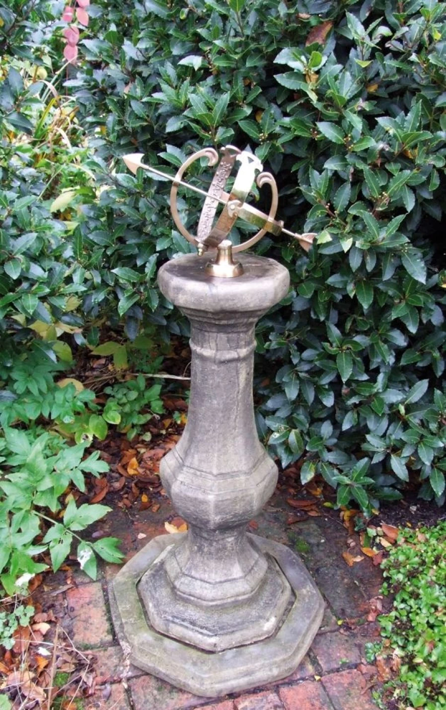 "STATUES & SCULPTURES 114Cm Stone Pedestal Armillary Sundial for Garden Decor"