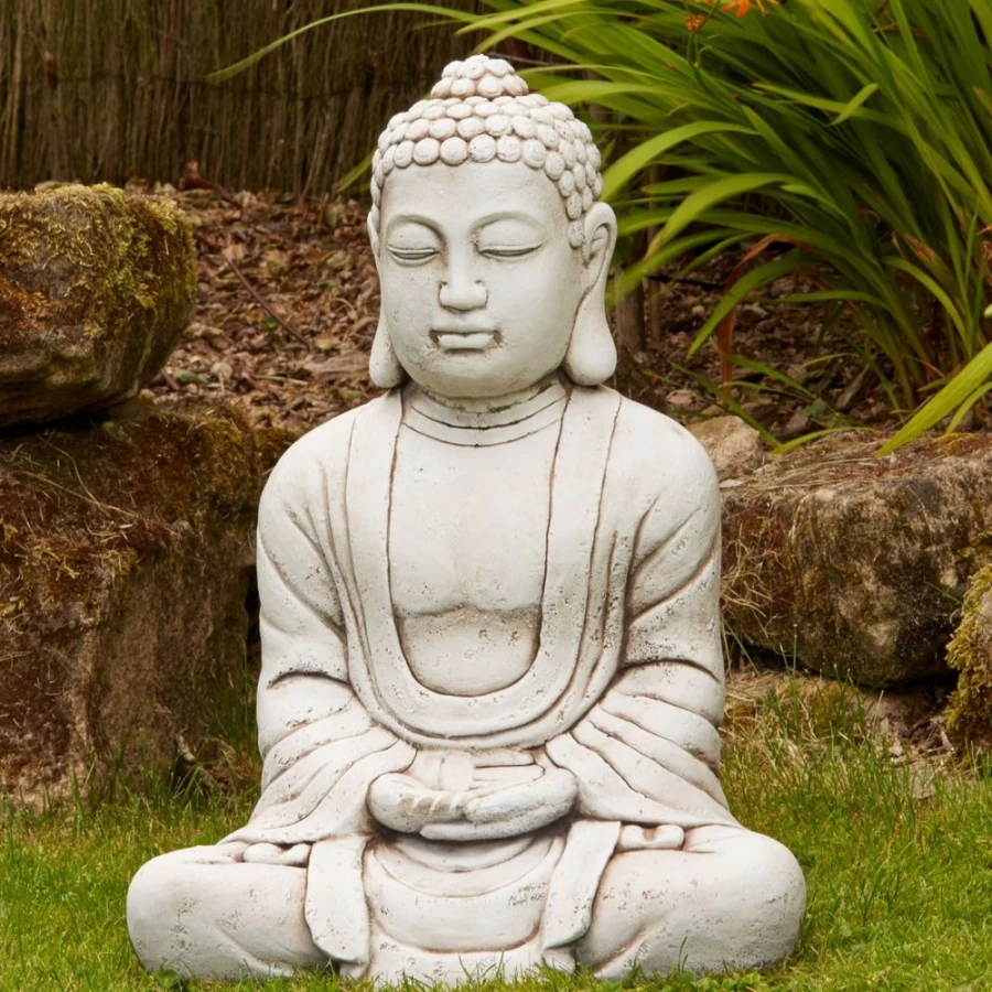 Hand-Carved Hindu Buddha Statue for Garden Decor - Stone Sculpture by STATUES & SCULPTURES