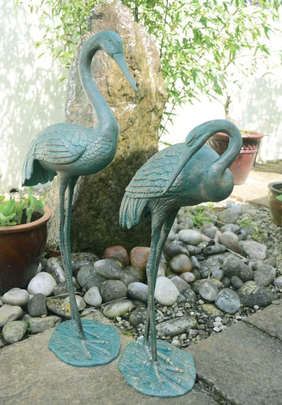 "STATUES & SCULPTURES Grand Cranes Bronze Garden Statue – Metal Outdoor Decor Art"
