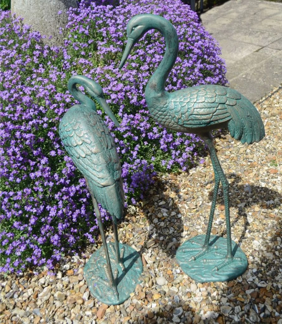 "STATUES & SCULPTURES Grand Cranes Bronze Garden Statue – Metal Outdoor Decor Art"